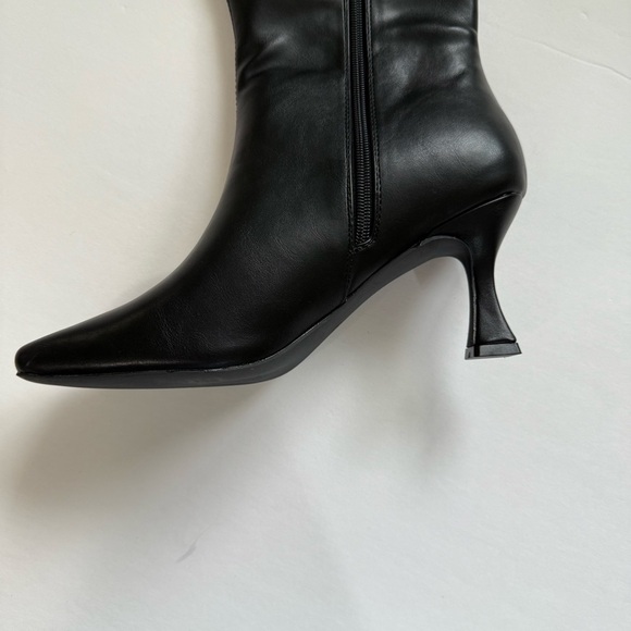 New Coutgo black knee high leather boots square toe kitten heel size 8.5 - Picture 8 of 13